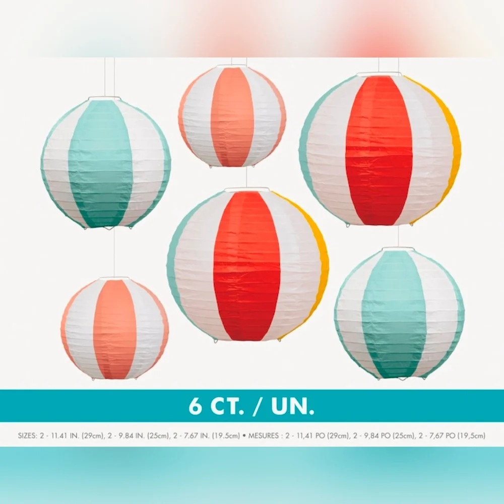 Set Of 6 Beach Ball Decorative Paper Lanterns Pool Party